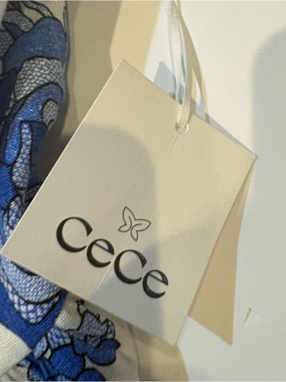 CeCe Blue & White linen blended Floral Tiered Mini Dress size S - Picture 11 of 11